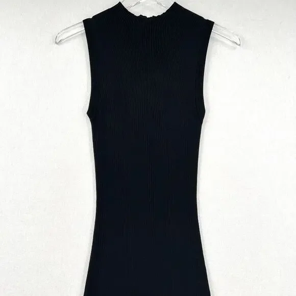 ENZA COSTA Silk Sweater Knit Mockneck Dress Women Small Black Sleeveless Knit